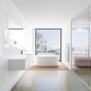 MONDIAZ LAGOM 140 badmeubel solid surface urban 2 lades CLOUD rechts 1 kraangat