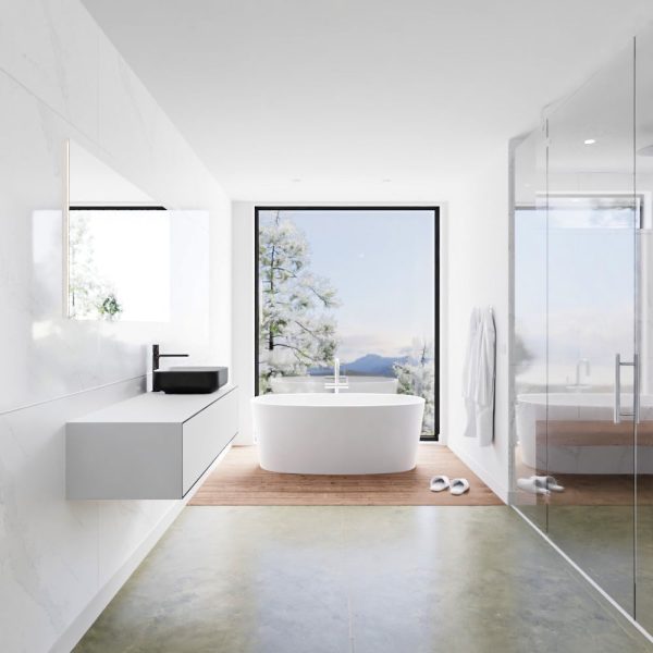 MONDIAZ LAGOM 130 badmeubel solid surface urban 1 lades BINX rechts 1 kraangat