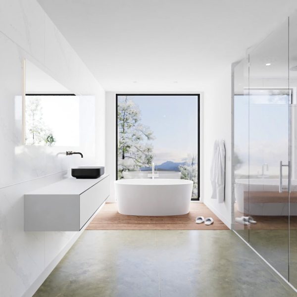 MONDIAZ LAGOM 150 badmeubel solid surface urban 1 lades BINX rechts 0 kraangaten