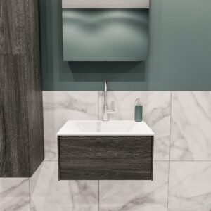 MONDIAZ LUSH 60cm badmeubel antracite 1 lade wastafel CLOUD midden 1 kraangat