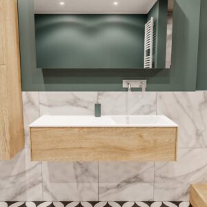 MONDIAZ LUSH 120 badmeubel washed oak 1 lade wastafel rechts geen kraangat