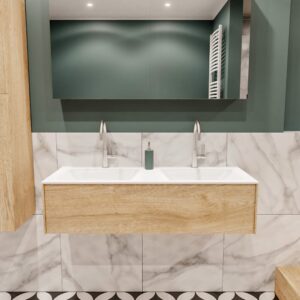 MONDIAZ LUSH 120 badmeubel washed oak 1 lade wastafel dubbel 2 kraangaten