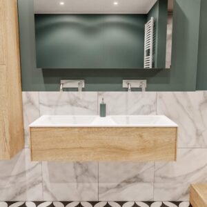 MONDIAZ LUSH 120 badmeubel washed oak 1 lade wastafel dubbel geen kraangat