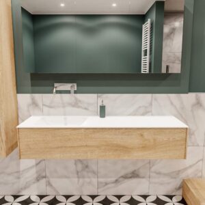 MONDIAZ LUSH 150 badmeubel washed oak 1 lade wastafel links geen kraangat
