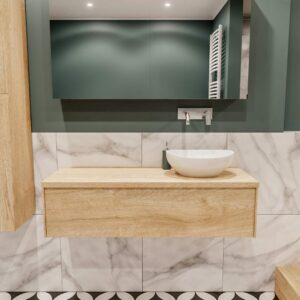 MONDIAZ LUSH 120 badmeubel washed oak 1 lades BARCO rechts geen kraangat