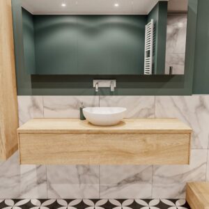 MONDIAZ LUSH 150 badmeubel washed oak 1 lades BARCO midden geen kraangat