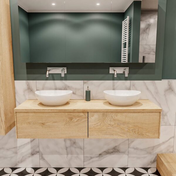 MONDIAZ LUSH 150 badmeubel washed oak 2 lades BARCO dubbel geen kraangat