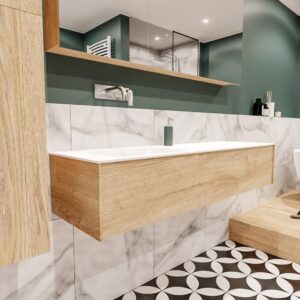 MONDIAZ LUSH 150 badmeubel washed oak 1 lade wastafel links geen kraangat