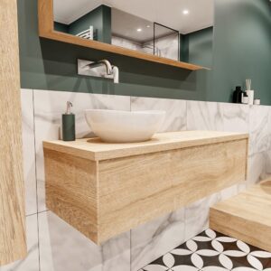 MONDIAZ LUSH 120 badmeubel washed oak 1 lades BARCO links geen kraangat