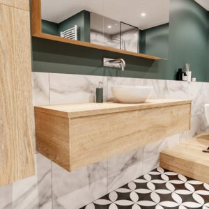 MONDIAZ LUSH 150 badmeubel washed oak 1 lades BARCO midden geen kraangat
