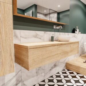MONDIAZ LUSH 150 badmeubel washed oak 1 lades BARCO rechts geen kraangat