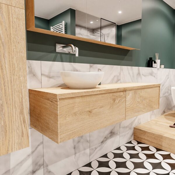 MONDIAZ LUSH 150 badmeubel washed oak 2 lades BARCO links geen kraangat