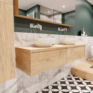 MONDIAZ LUSH 150 badmeubel washed oak 2 lades BARCO dubbel geen kraangat