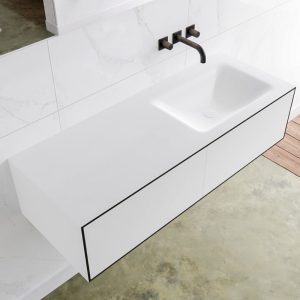 MONDIAZ LAGOM 120 badmeubel solid surface urban 2 lades CLOUD rechts 0 kraangaten