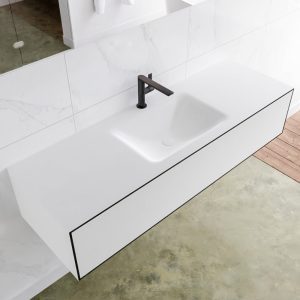 MONDIAZ LAGOM 140 badmeubel solid surface urban 1 lade CLOUD midden 1 kraangat