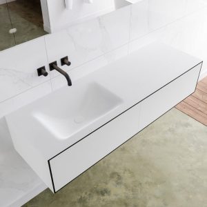 MONDIAZ LAGOM 140 badmeubel solid surface urban 2 lades CLOUD links 0 kraangaten