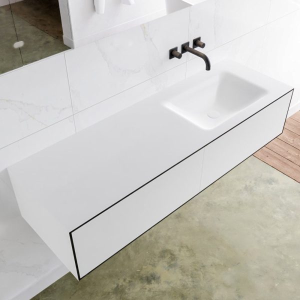 MONDIAZ LAGOM 140 badmeubel solid surface urban 2 lades CLOUD rechts 0 kraangaten