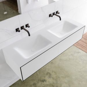 MONDIAZ LAGOM 140 badmeubel solid surface urban 2 lades CLOUD dubbel 0 kraangaten