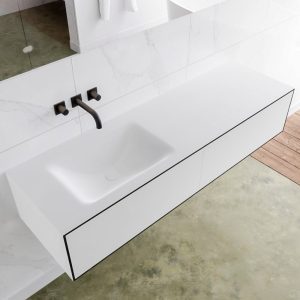 MONDIAZ LAGOM 150 badmeubel solid surface urban 2 lades CLOUD links 0 kraangaten