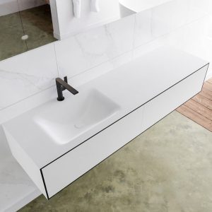 MONDIAZ LAGOM 160 badmeubel solid surface urban 2 lades CLOUD links 1 kraangat