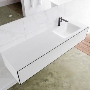 MONDIAZ LAGOM 160 badmeubel solid surface urban 2 lades CLOUD rechts 1 kraangat