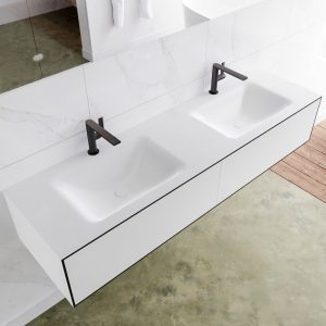 MONDIAZ LAGOM 160 badmeubel solid surface urban 2 lades CLOUD dubbel 2 kraangaten