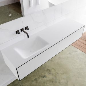MONDIAZ LAGOM 160 badmeubel solid surface urban 2 lades CLOUD links 0 kraangaten