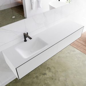 MONDIAZ LAGOM 170 badmeubel solid surface urban 2 lades CLOUD links 1 kraangat