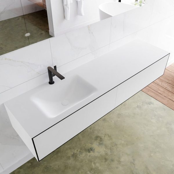 MONDIAZ LAGOM 170 badmeubel solid surface urban 2 lades CLOUD links 1 kraangat