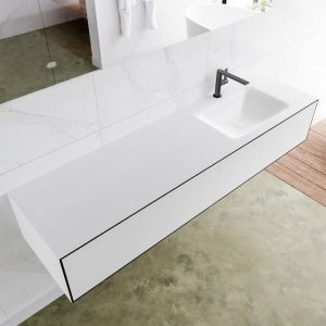 MONDIAZ LAGOM 170 badmeubel solid surface urban 2 lades CLOUD rechts 1 kraangat
