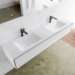 MONDIAZ LAGOM 170 badmeubel solid surface urban 2 lades CLOUD dubbel 2 kraangaten
