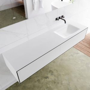 MONDIAZ LAGOM 170 badmeubel solid surface urban 2 lades CLOUD rechts 0 kraangaten
