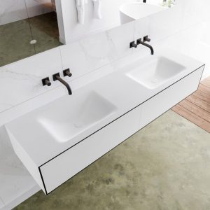 MONDIAZ LAGOM 170 badmeubel solid surface urban 2 lades CLOUD dubbel 0 kraangaten