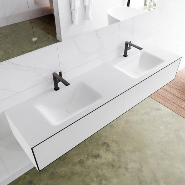 MONDIAZ LAGOM 180 badmeubel solid surface urban 2 lades CLOUD dubbel 2 kraangaten