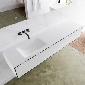 MONDIAZ LAGOM 180 badmeubel solid surface urban 2 lades CLOUD links 0 kraangaten