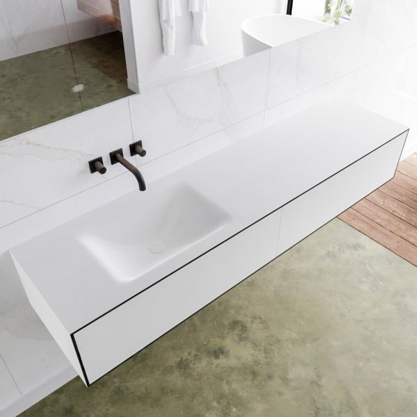 MONDIAZ LAGOM 180 badmeubel solid surface urban 2 lades CLOUD links 0 kraangaten