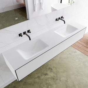 MONDIAZ LAGOM 180 badmeubel solid surface urban 2 lades CLOUD dubbel 0 kraangaten