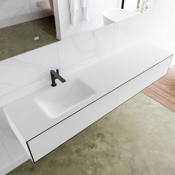 MONDIAZ LAGOM 190 badmeubel solid surface urban 2 lades CLOUD links 1 kraangat