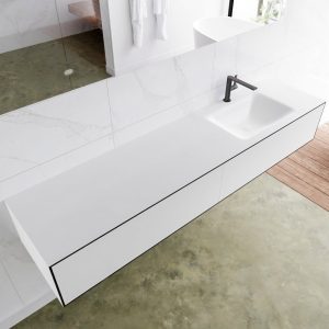 MONDIAZ LAGOM 190 badmeubel solid surface urban 2 lades CLOUD rechts 1 kraangat