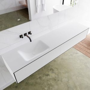 MONDIAZ LAGOM 190 badmeubel solid surface urban 2 lades CLOUD links 0 kraangaten