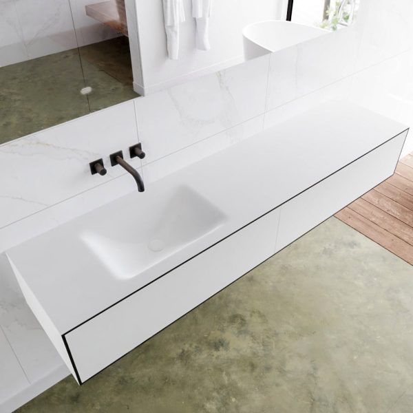 MONDIAZ LAGOM 190 badmeubel solid surface urban 2 lades CLOUD links 0 kraangaten