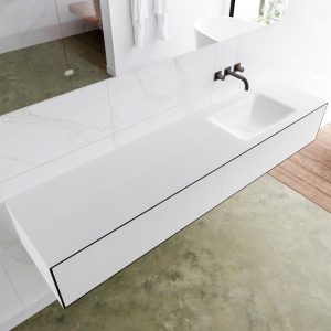 MONDIAZ LAGOM 190 badmeubel solid surface urban 2 lades CLOUD rechts 0 kraangaten