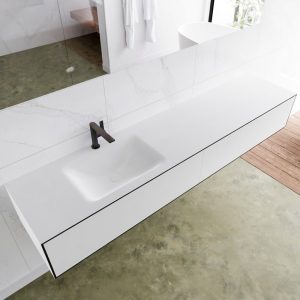 MONDIAZ LAGOM 200 badmeubel solid surface urban 2 lades CLOUD links 1 kraangat