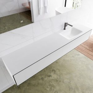 MONDIAZ LAGOM 200 badmeubel solid surface urban 2 lades CLOUD rechts 1 kraangat