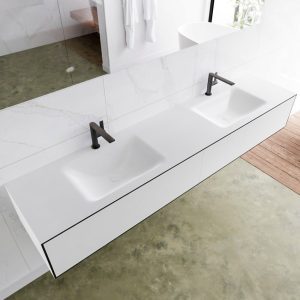 MONDIAZ LAGOM 200 badmeubel solid surface urban 2 lades CLOUD dubbel 2 kraangaten
