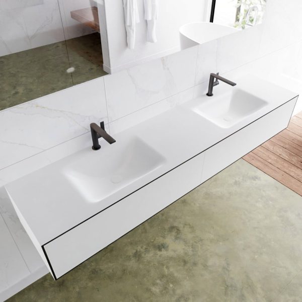 MONDIAZ LAGOM 200 badmeubel solid surface urban 2 lades CLOUD dubbel 2 kraangaten