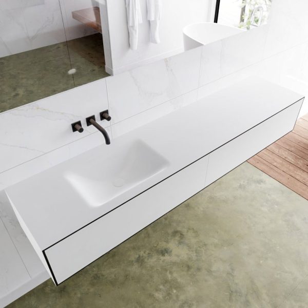 MONDIAZ LAGOM 200 badmeubel solid surface urban 2 lades CLOUD links 0 kraangaten