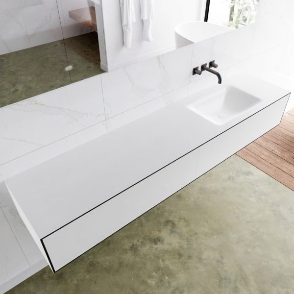 MONDIAZ LAGOM 200 badmeubel solid surface urban 2 lades CLOUD rechts 0 kraangaten