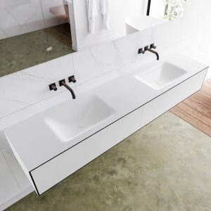 MONDIAZ LAGOM 200 badmeubel solid surface urban 2 lades CLOUD dubbel 0 kraangaten