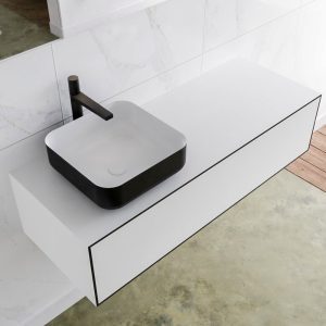 MONDIAZ LAGOM 120 badmeubel solid surface urban 1 lade BINX links 1 kraangat